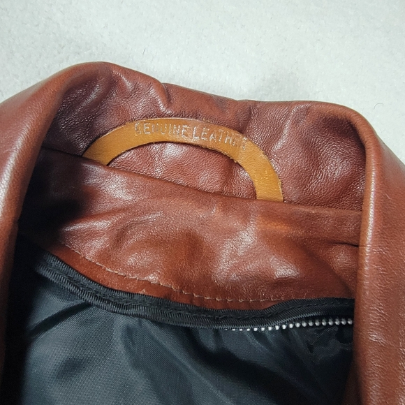 Vintage 1970's Double Breasted Leather Jacket Men's Size 40 Brown Button Disco - Picture 8 of 16